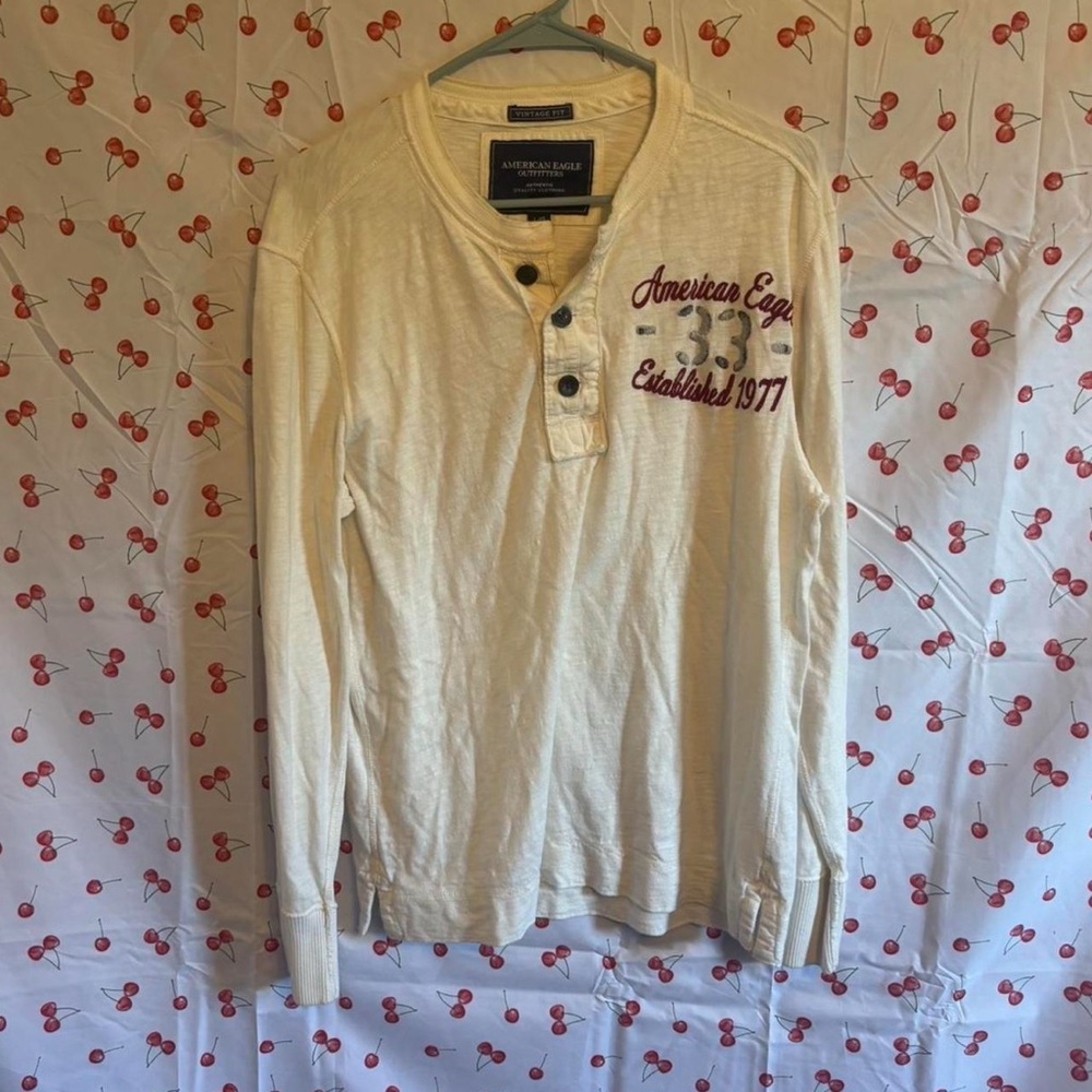 American Eagle Outfitters Cream Long Sleeve Henley